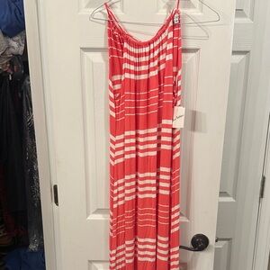 Coral and White Striped long Maxi Dress